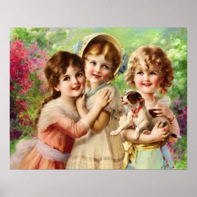 Poster Enfants victoriens avec chiot, Emile Vernon (Devant)