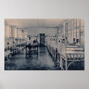 Poster Enfants vintages dans des lits d'hôpital de