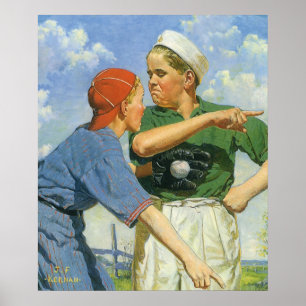 Poster Enfants vintages et sports, Garçons jouant au base