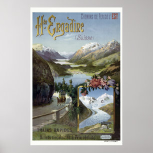 Poster Engadin Suisse Vintage ferroviaire