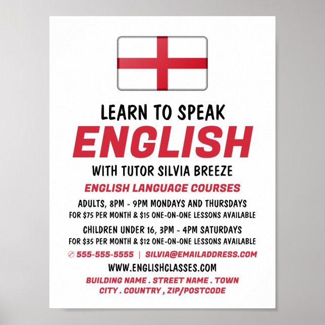 Poster England Flag, Anglais Language Course Publicité (Devant)