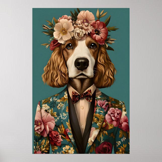 Poster English Cocker Spaniel In Suit Poster, Cocker (Devant)