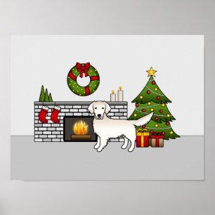 Poster English Cream Golden Retriever In A Christmas Room