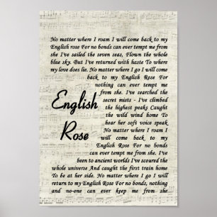 Poster English Rose Song Lyric Vintage Script Print
