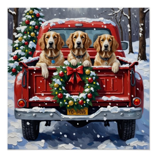 Poster English Setter Christmas Red Truck Holiday (Devant)