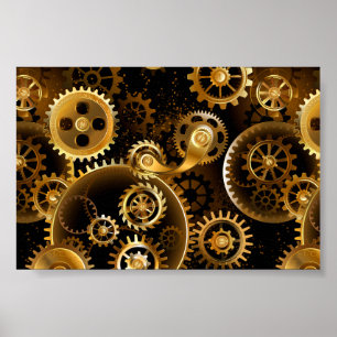 Poster Engrenages en laiton Steampunk sans soudure