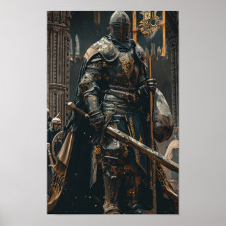 Poster Énorme Chevalier Donnant Sur Le Château - Pos Imag