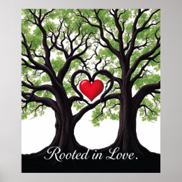 Poster Enraciné dans l'amour arbre du coeur Art symboliqu