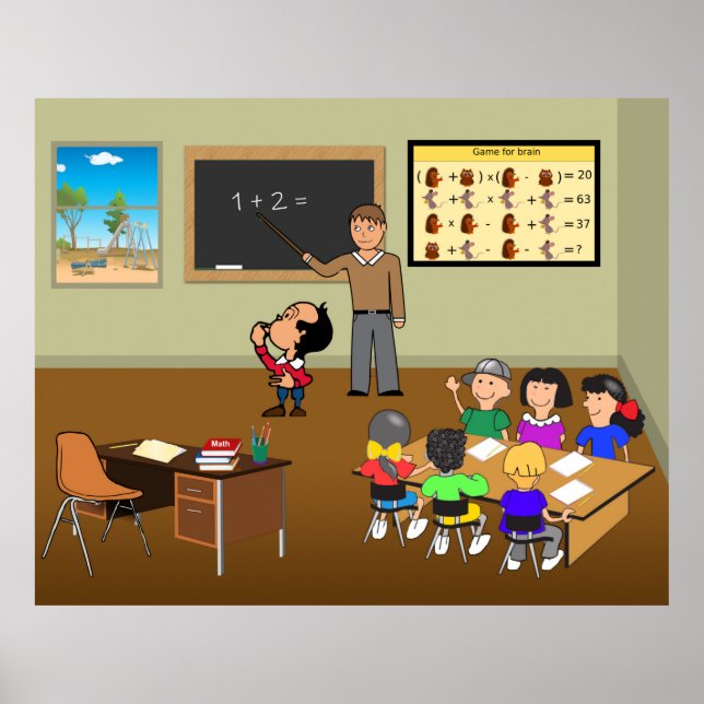 Poster Enseignant Enfants en cours de mathématiques - Car (Devant)