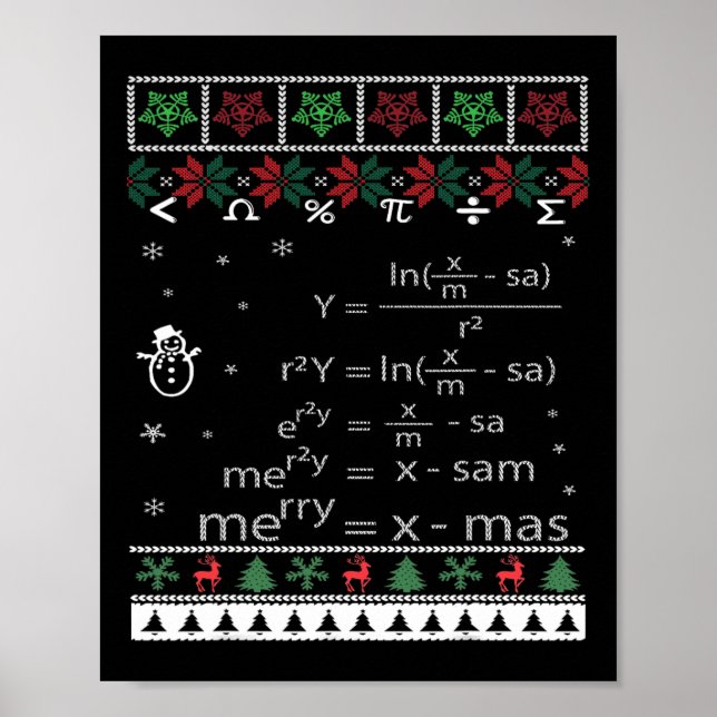 Poster Enseignant Funky Math Noël Joyeux Noël En Eq Math (Devant)