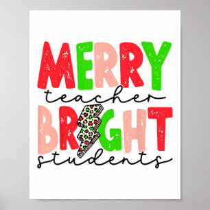 Poster Enseignant Joyeux Rétro Élèves Lumineux Noël Amusa