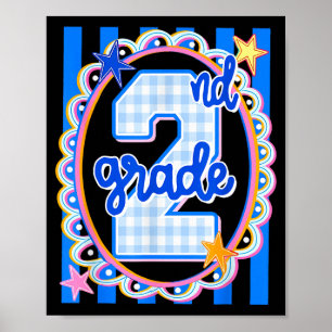 Poster Enseignant rayé rétro de deuxième année 2e année r