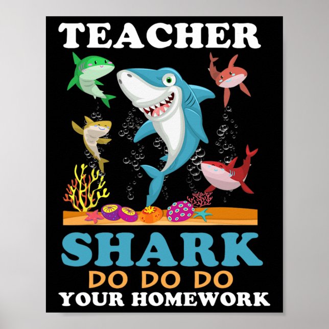 Poster Enseignant Shark Faites vos devoirs (Devant)