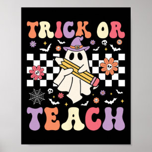 Poster Enseignant super Halloween Retro Trick Ou Enseigne