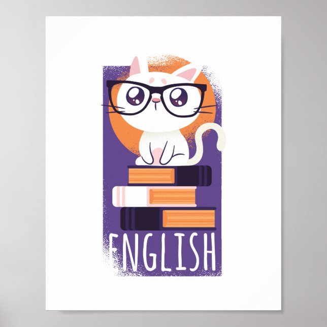 Poster ENSEIGNANTS ANGLAIS Cadeau - Cute Kawaii Chat Purp (Devant)