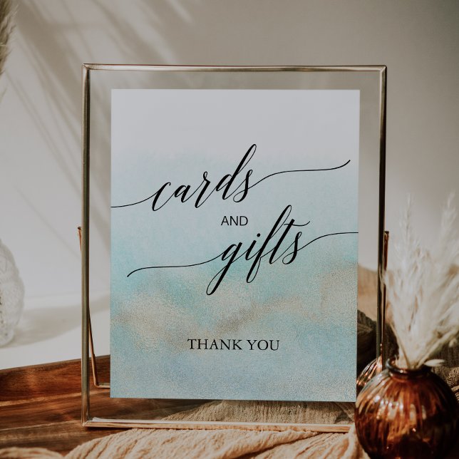 Poster Enseigne Aqua & Gold Aquarelle Cartes et Cadeaux d (Créateur téléchargé)