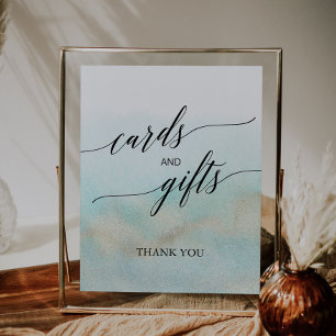Poster Enseigne Aqua & Gold Cartes et Cadeaux Aquarelle P