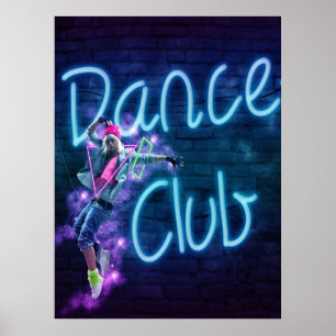 Poster Enseigne au néon de club de danse avec l'affiche