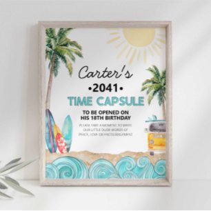 Poster Enseigne capsule temporelle de fête de surf