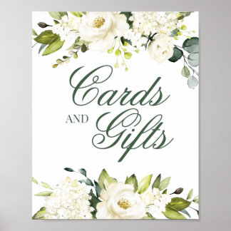 Poster Enseigne Cartes & Cadeaux Roses Blanches