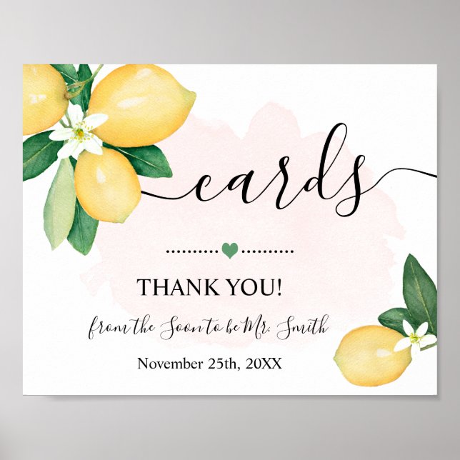 Poster Enseigne Cartes Citrons Rose Mariage Réception (Devant)