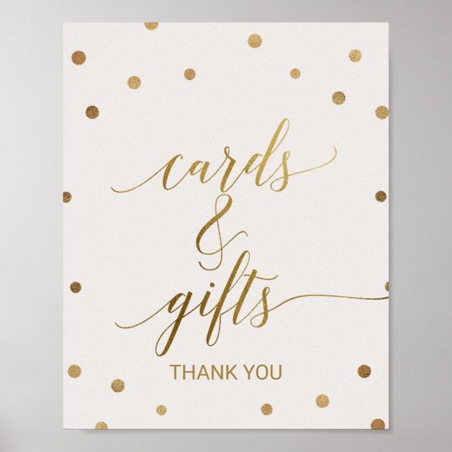 Poster Enseigne Cartes et Cadeaux Points Polka Dorés (Devant)