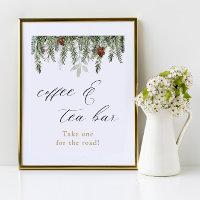 Enseigne de bar à café et thé de pins hivernaux ru