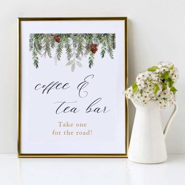 Poster Enseigne de bar à café et thé de pins hivernaux ru (Créateur téléchargé)