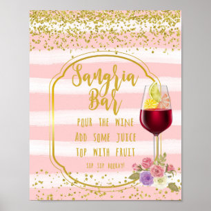 Poster enseigne de bar à sangria confettis rose et or