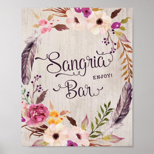 Poster Enseigne de bar à sangria Faveurs de mariage de Ba (Devant)