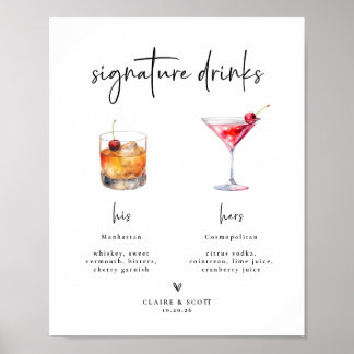 Poster Enseigne de bar de mariage pour boissons signature