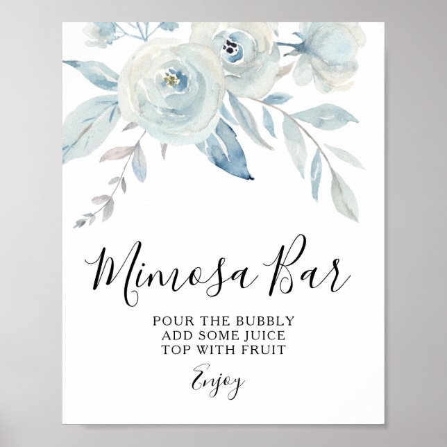 Poster enseigne de bar en mimosa floral bleu clair (Devant)