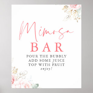 Poster Enseigne de bar Mimosa florale rose à l'aquarelle