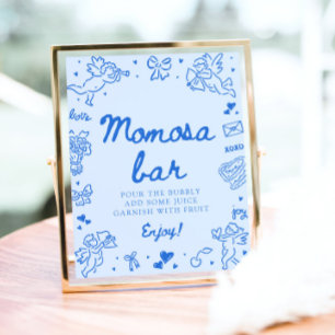 Poster Enseigne de bar Modern Blue Hand Drawn Baby Shower