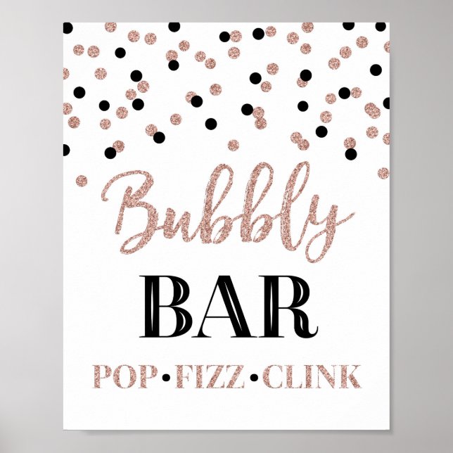 Poster Enseigne de bar pétillant Black Rose Gold Confetti (Devant)