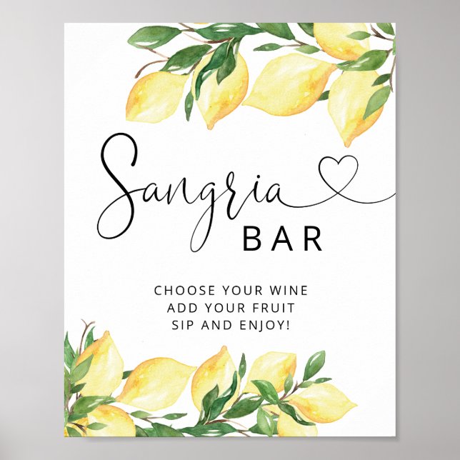 Poster Enseigne de bar Sangria au citron élégant aquarell (Devant)