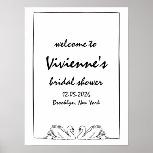 Poster Enseigne de bienvenue de mariage chic avec cygnes 