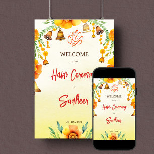 Poster Enseigne de bienvenue du mariage indien Haldi mari
