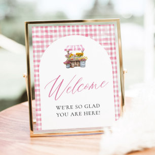 Poster Enseigne de bienvenue en vichy rose Frais du March