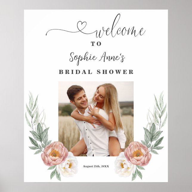 Poster Enseigne de bienvenue photo de Baby Shower Fleur R (Devant)