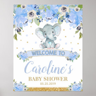 Poster Enseigne de bienvenue pour baby shower éléphant ga