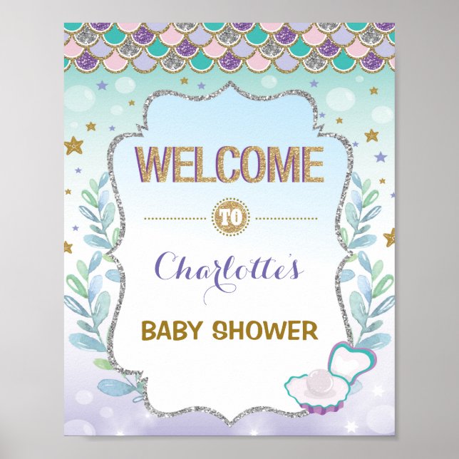 Poster Enseigne de bienvenue Sirène Baby Shower Décoratio (Devant)
