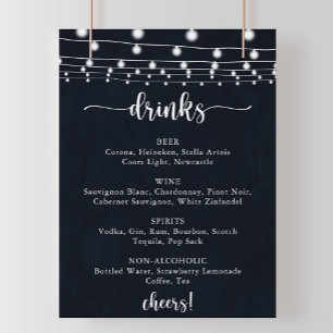 Poster Enseigne de boissons de mariage avec guirlandes ru