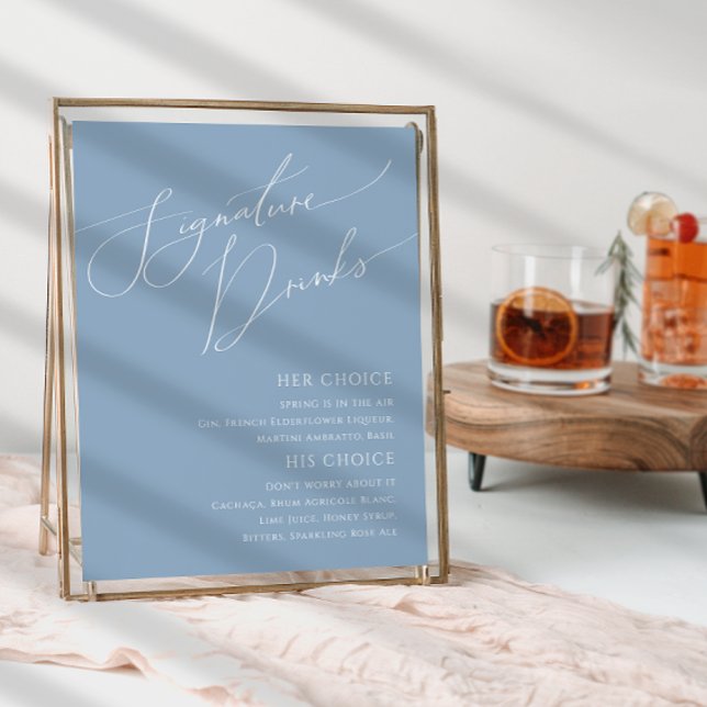 Poster Enseigne de boissons de signature bleu poussiéreux (Créateur téléchargé)