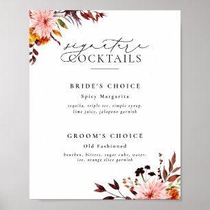 Poster Enseigne de boissons signatures florales d'automne