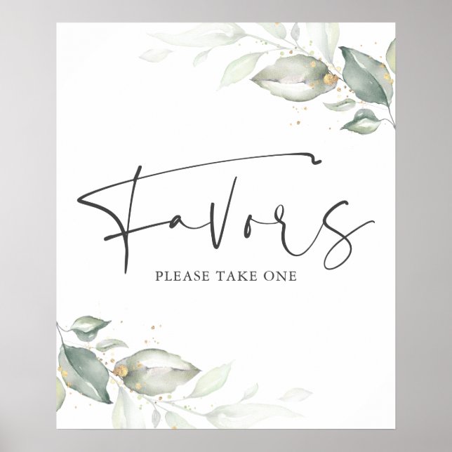 Poster Enseigne de cadeaux de feuilles de verdure et d'or (Devant)