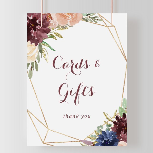 Poster Enseigne de Cartes et Cadeaux Fleurs Feuilles d'Or (Créateur téléchargé)
