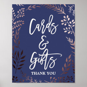 Poster Enseigne de Cartes et Cadeaux Rose Gold et Bleu Ma