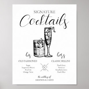 Poster Enseigne de cocktails de mariage signature 