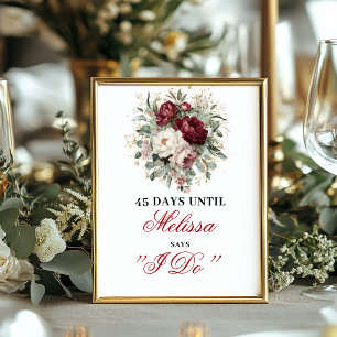 Poster Enseigne de compte à rebours Burgundy Blush Modern